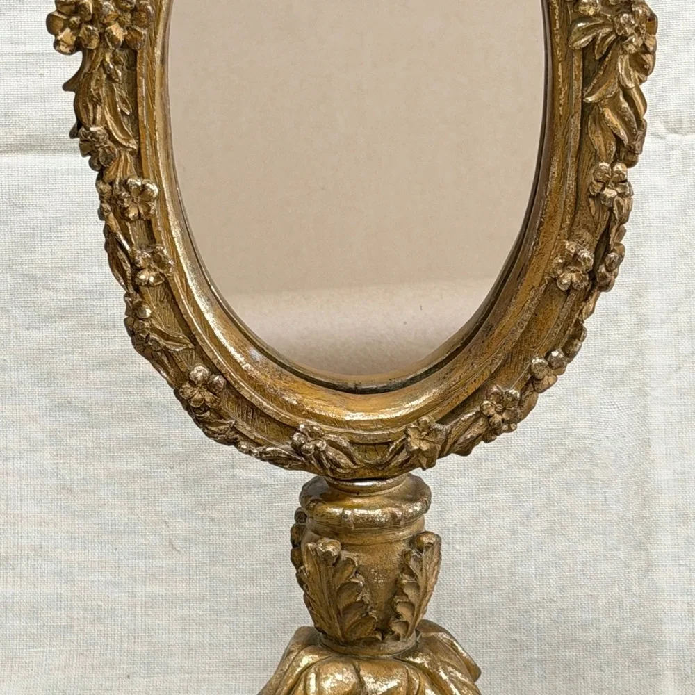 Vintage Gold Oval Table Mirror Ornate Vanity Mirror Romantic Gothic Decor